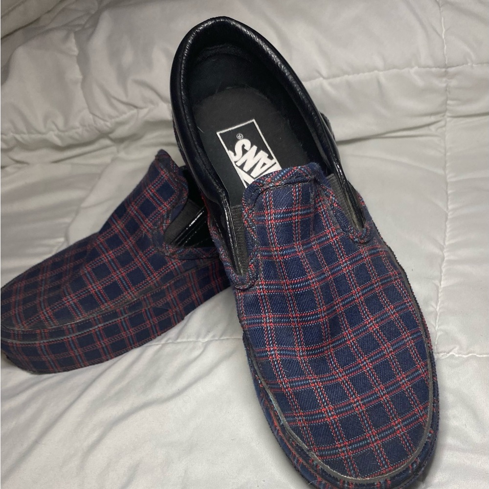 Vans Women’s  Plaid Slip-On Shoes - Navy and Red